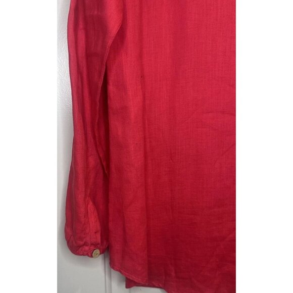 Soft Surroundings Pink Linen Roll Tab Sleeve Button Down Pleated Blouse Sz M - Picture 7 of 11